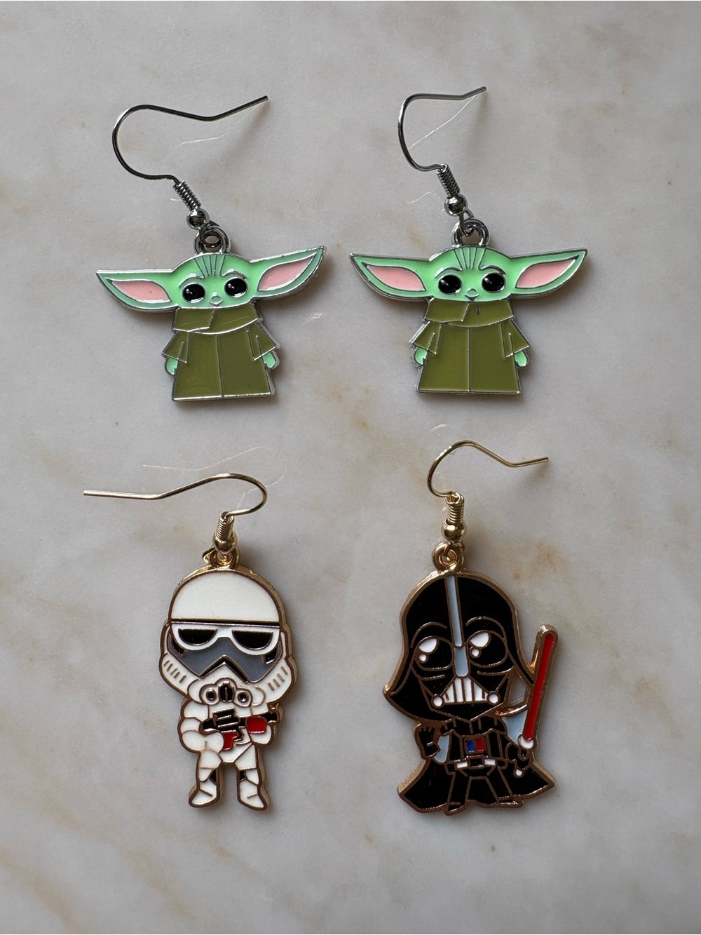 Star Wars Earrings Cute Baby Yoda Stormtrooper Character Charm Earrings - 2 Pair